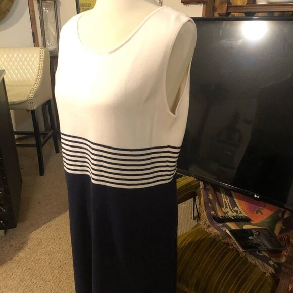 Jessica Holbrook Easy Care Navy Blue & White Striped Sleeveless Sweater Dress Si - Picture 12 of 16